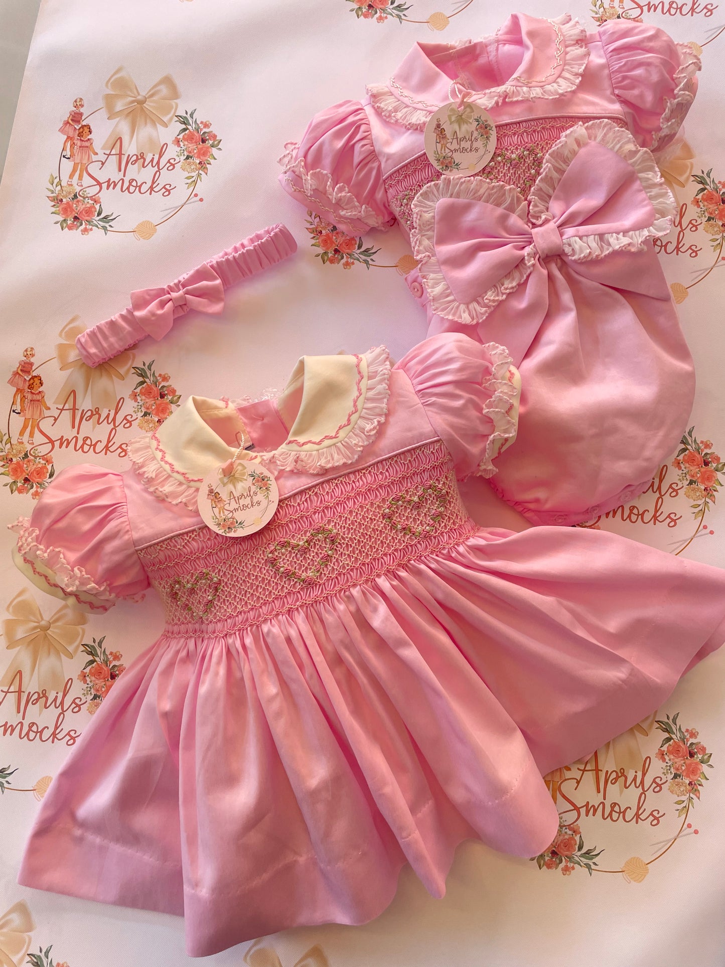 Pink Heart Romper With Pearl Detail