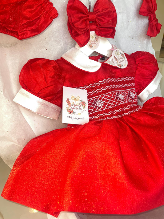 Delilah Red Shimmer Smock Dress