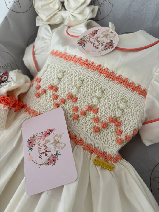 Peaches And Cream Smocked Back & Front Dress With Matching Socks