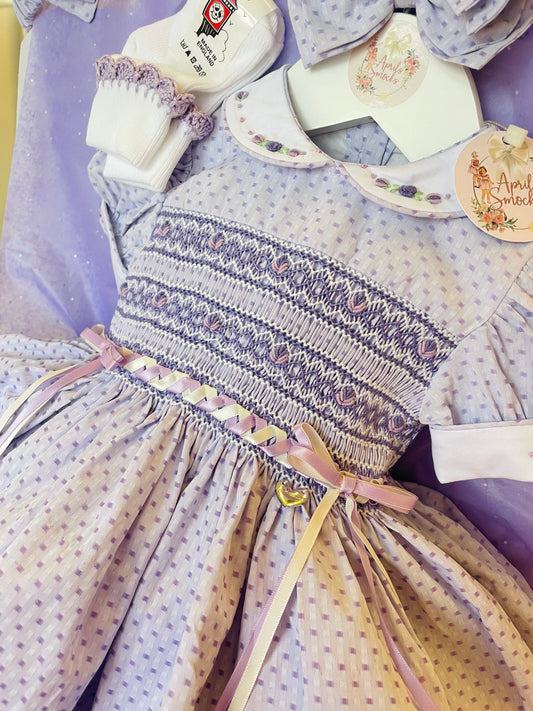 Lilac Smock Back & Front Dress With Matching Socks