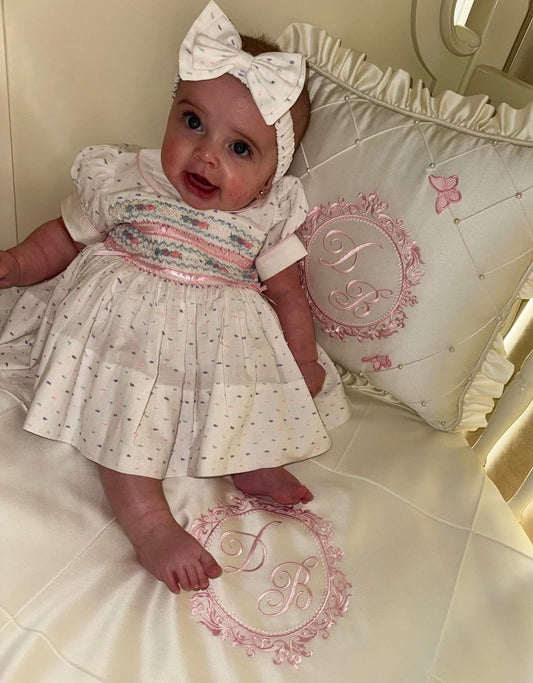 Sophia Dress - Pastel Plumetti With Matching Socks - smocked back & front