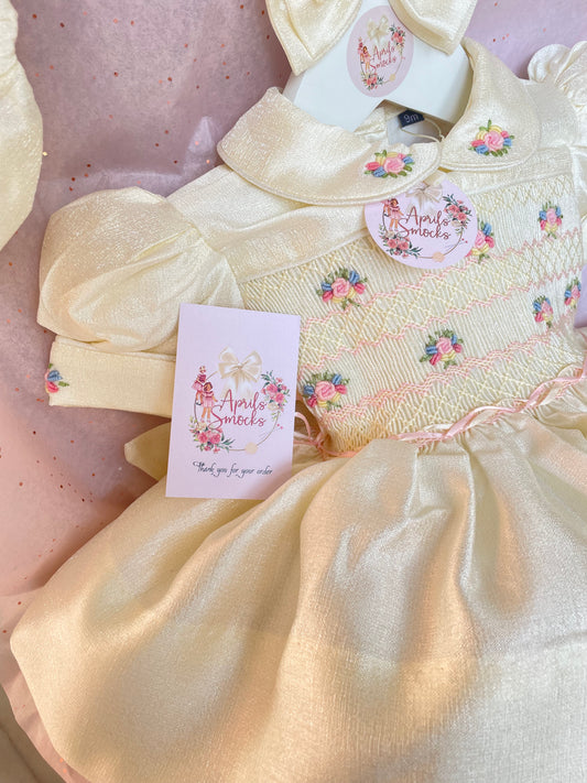 Smock Front Ivory Shimmer Dress