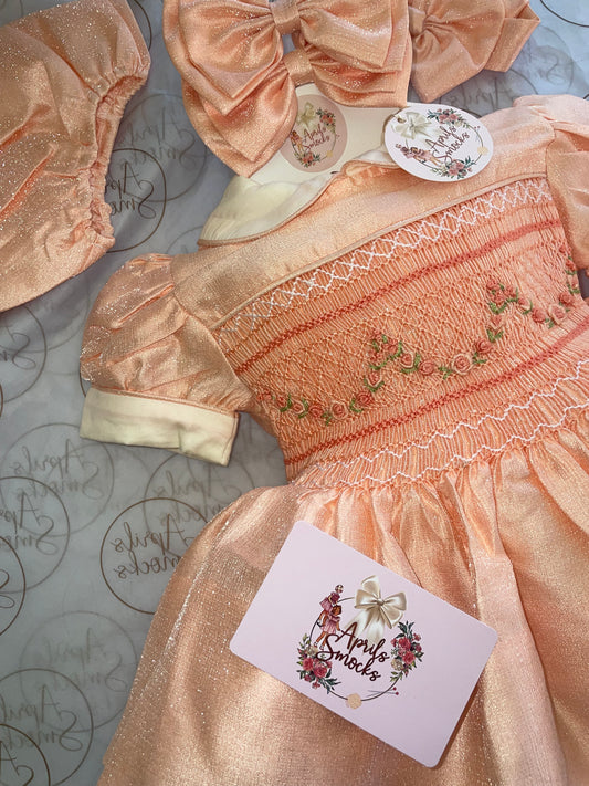 Smock Front Peach Shimmer Dress