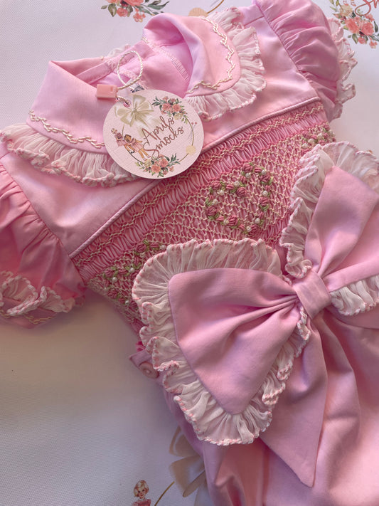 Pink Heart Romper With Pearl Detail