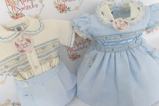 Girls Blue Stripe Smock Dress