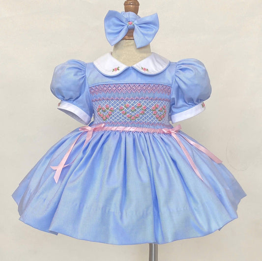 Blue & Pink Smocked Front Dress