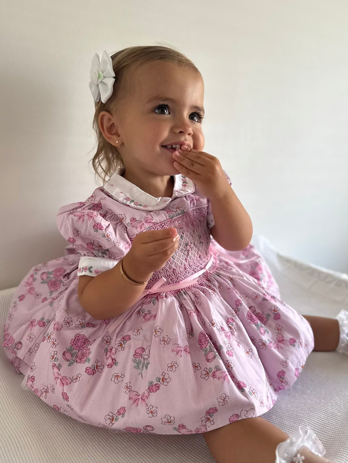Powder Pink Floral Smocked Back & Front Dress