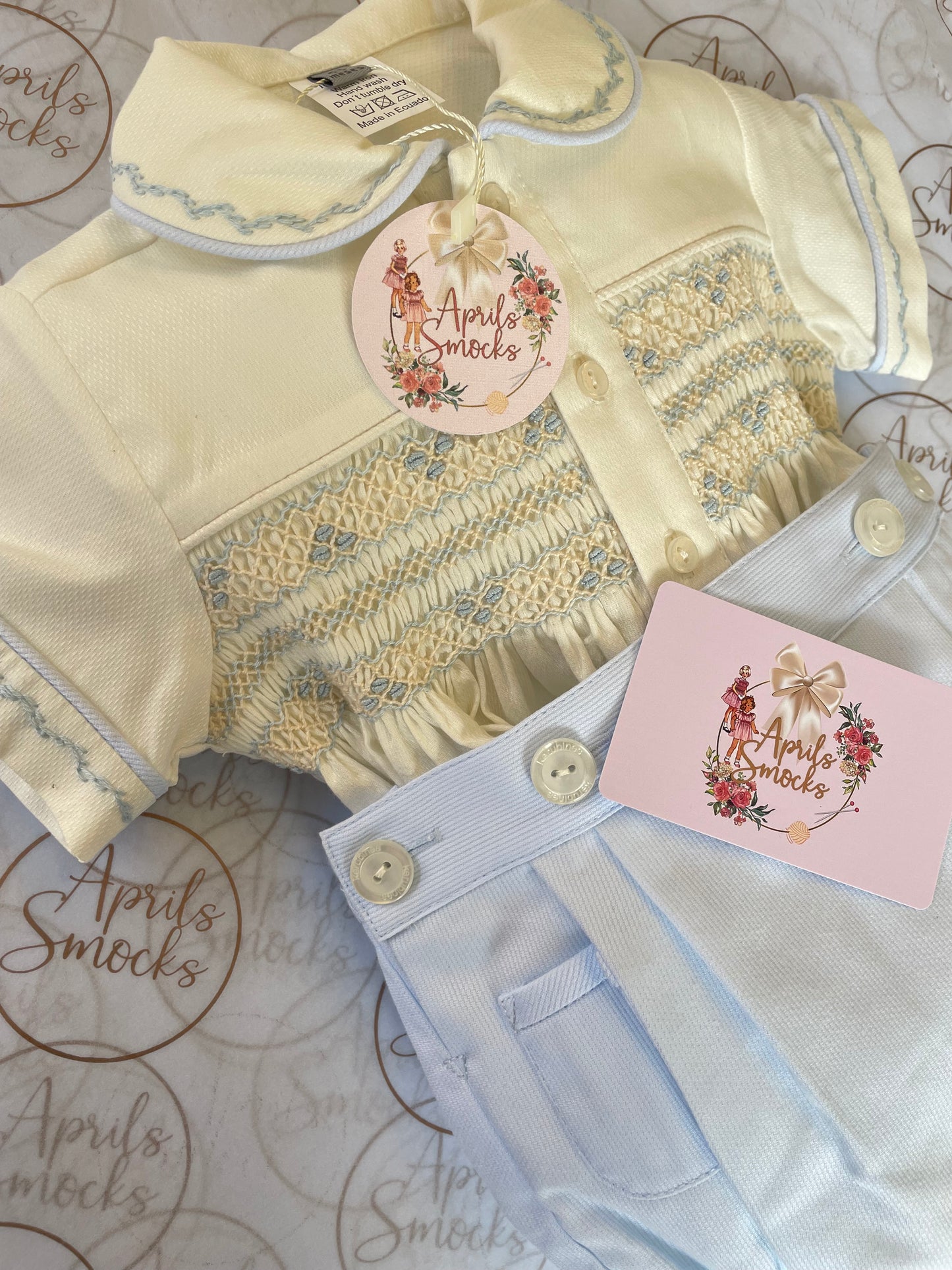 Boys Blue And Cream Smocked Suit
