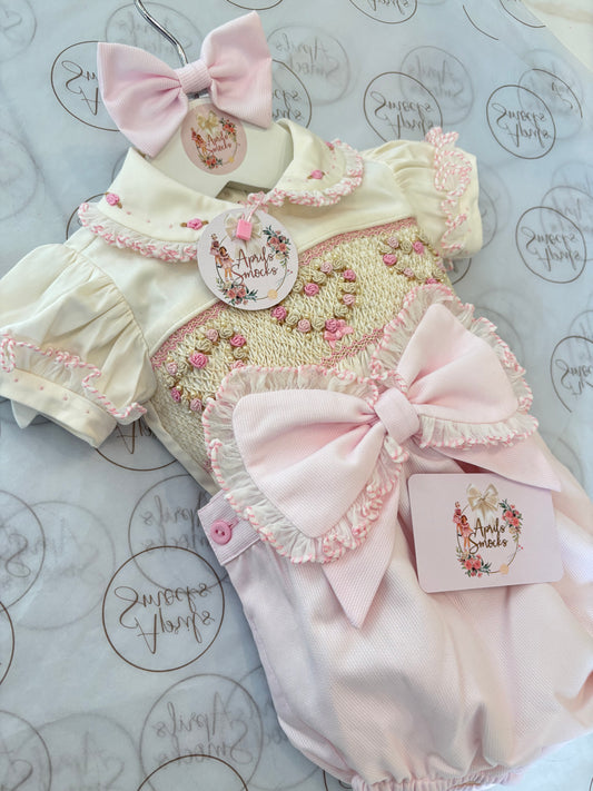 Girls Pink Pique Heart Romper