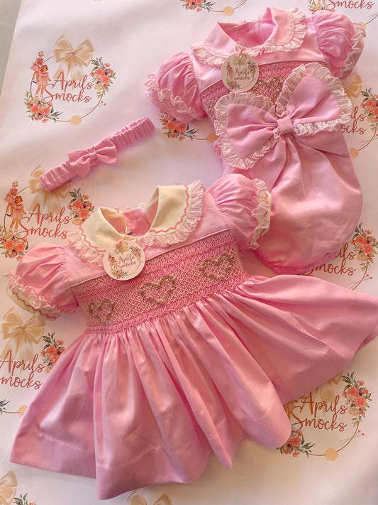 Luxe Pink Heart Smock With Pearl Detail