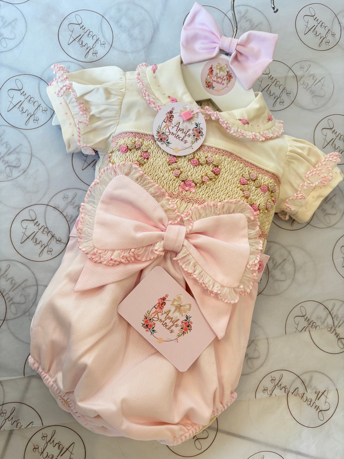 Girls Pink Pique Heart Romper