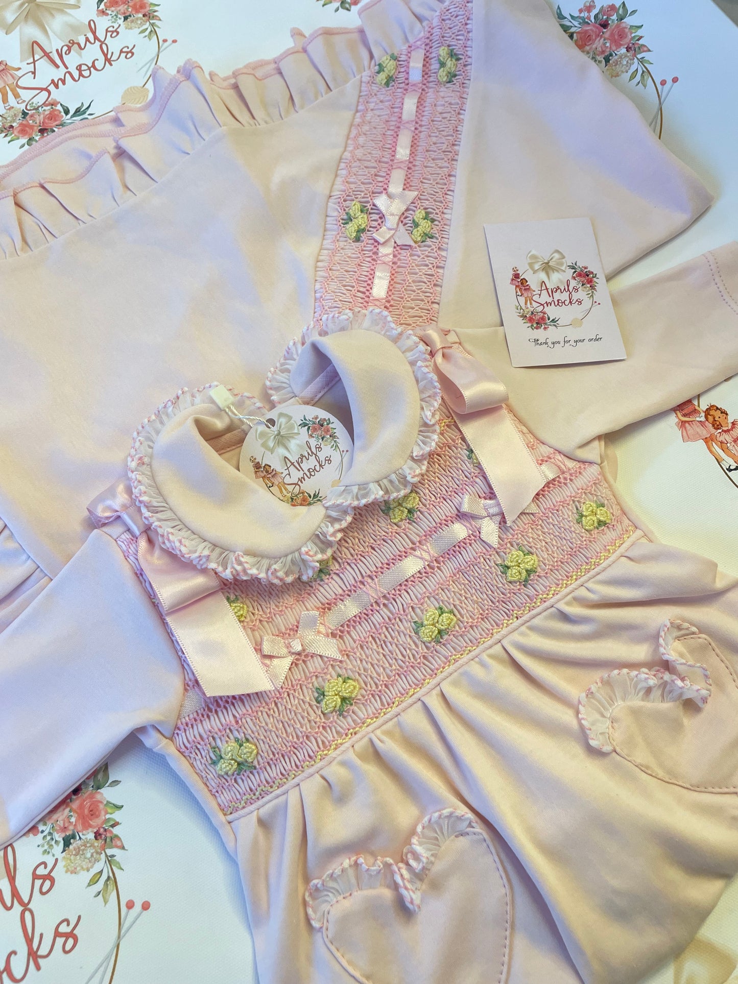 Girls Pink Smocked Baby Grower & Blanket Set