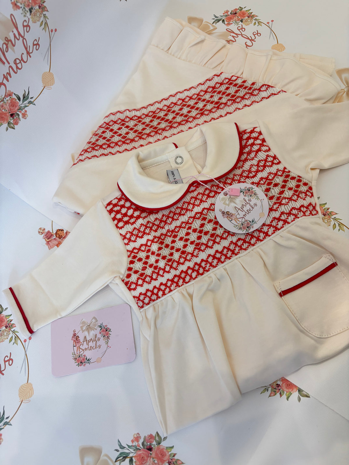 Boys Classic Pima Cream And Red Grower (With Or Without Blanket)
