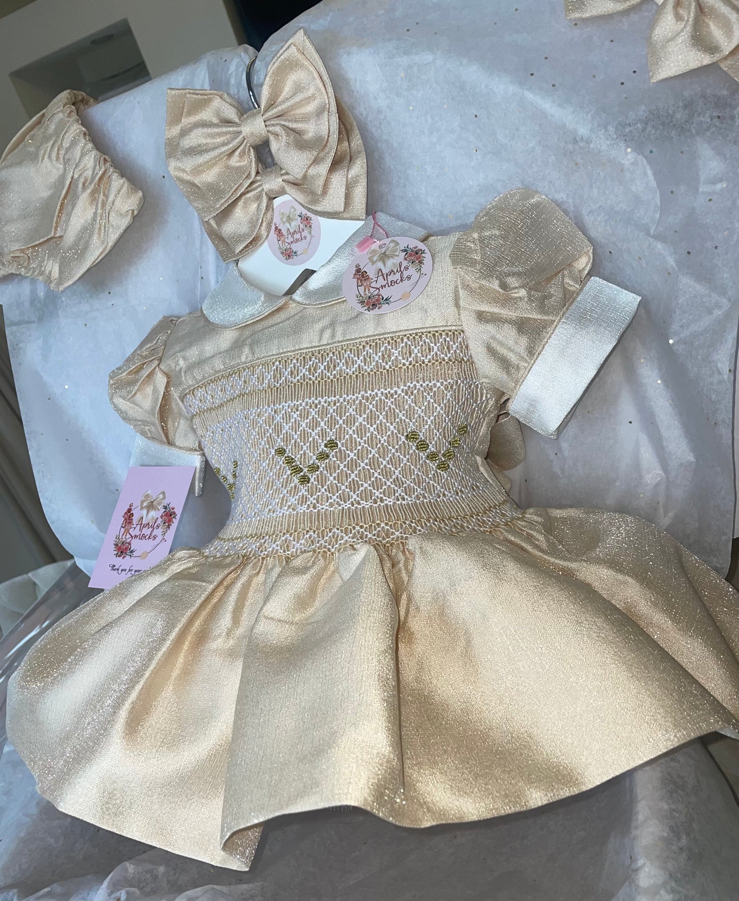 Champagne Shimmer Smock Front Dress