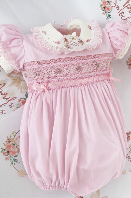 Girls Pink Stripe Bubble Romper