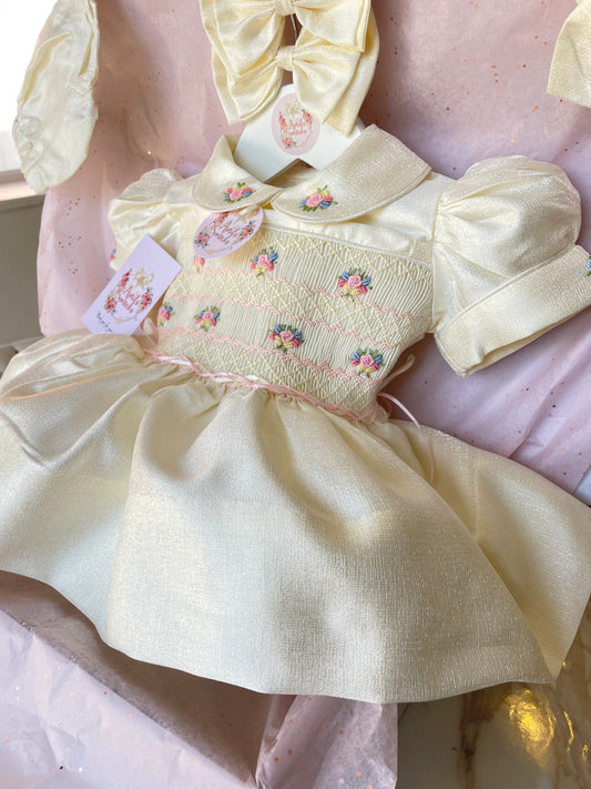 Smock Front Ivory Shimmer Dress