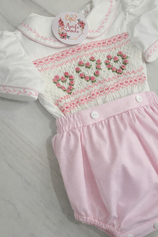 Baby Pink Smocked Heart Romper