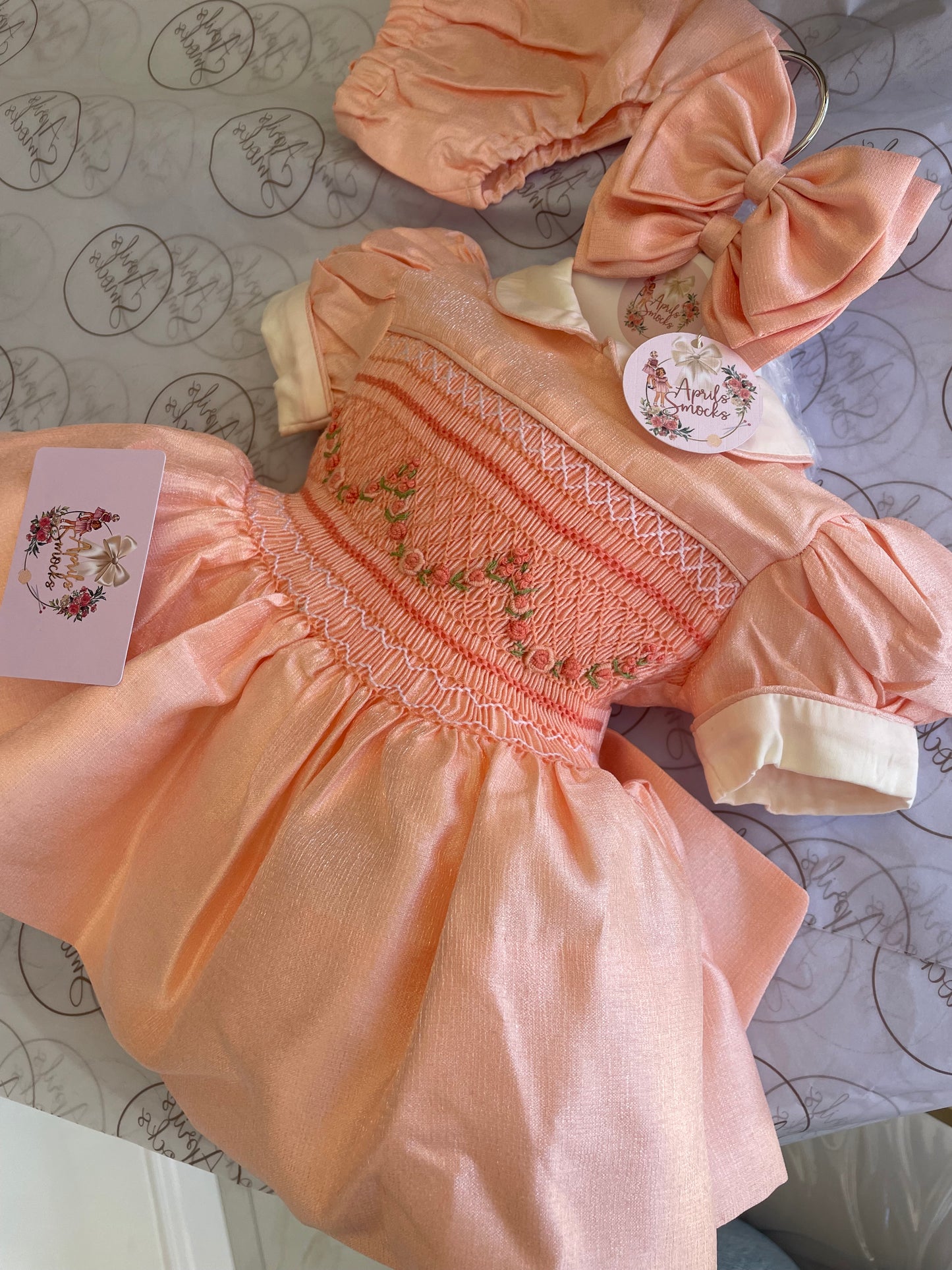 Smock Front Peach Shimmer Dress