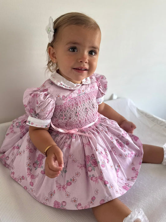Powder Pink Floral Smocked Back & Front Dress