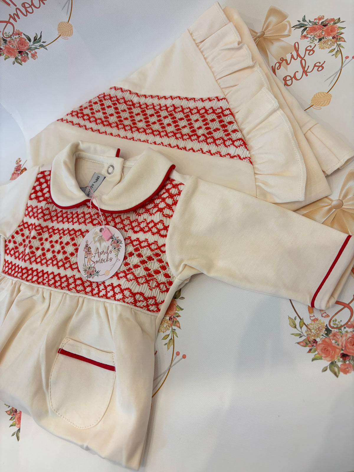 Boys Classic Pima Cream And Red Grower (With Or Without Blanket)