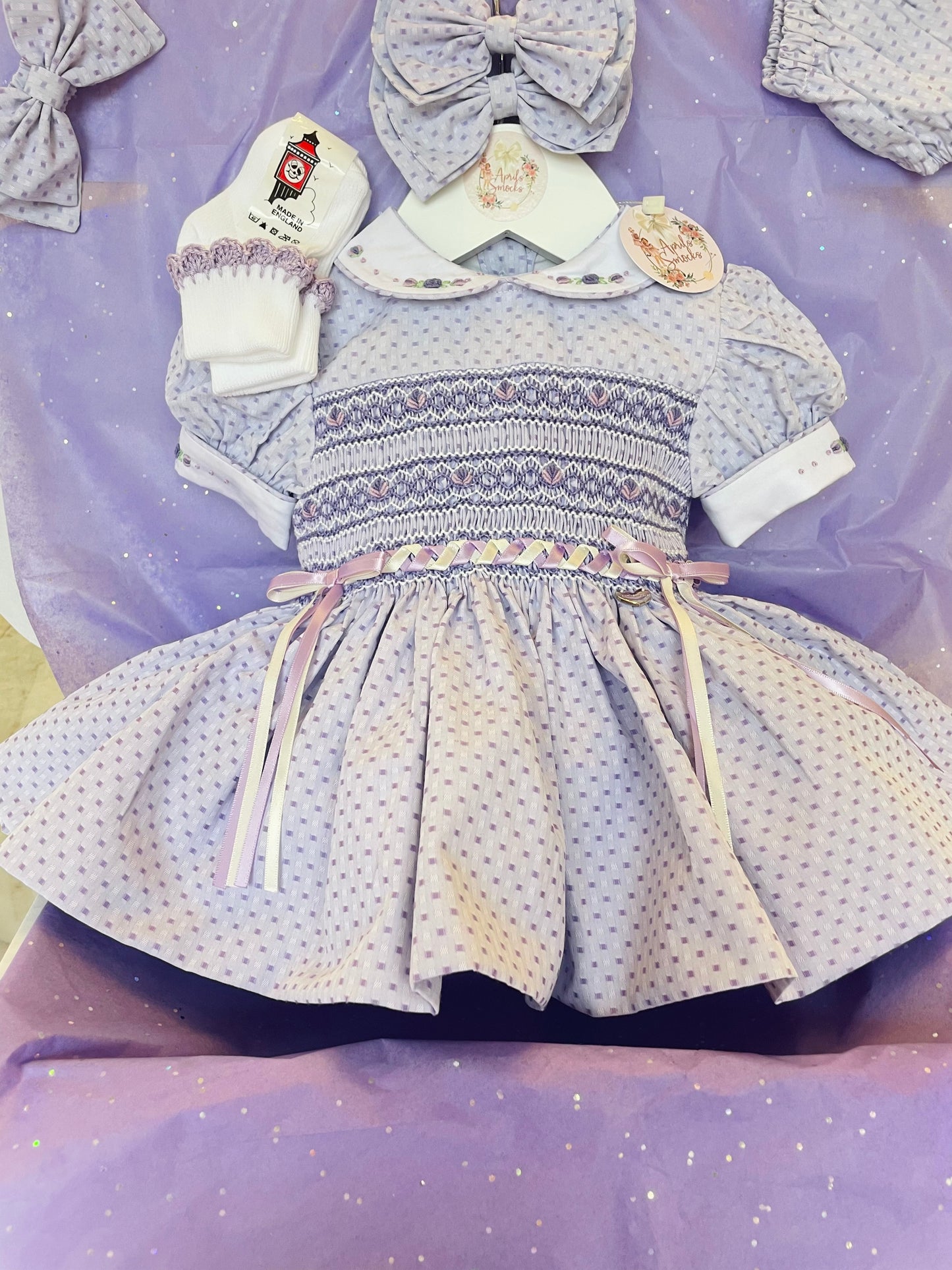 Lilac Smock Back & Front Dress With Matching Socks