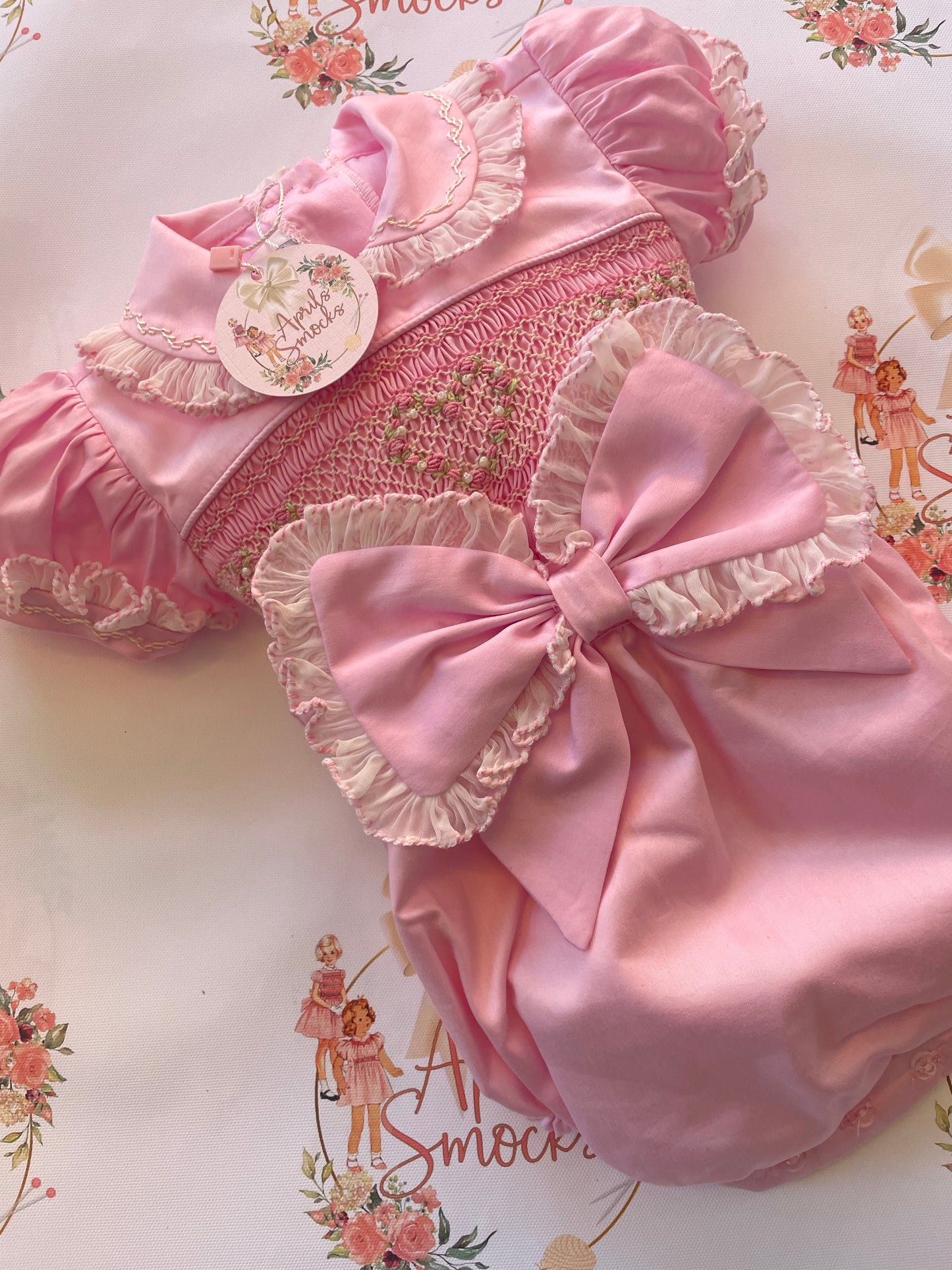 Pink Heart Romper With Pearl Detail
