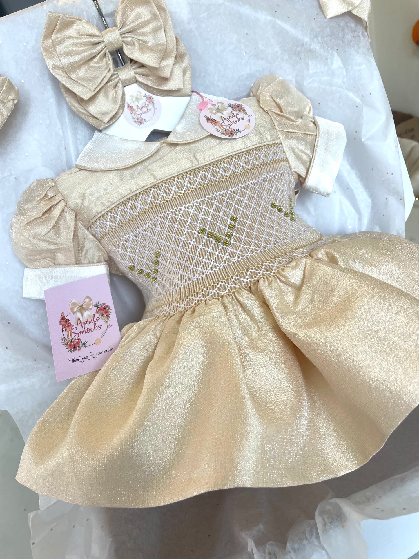Champagne Shimmer Smock Front Dress