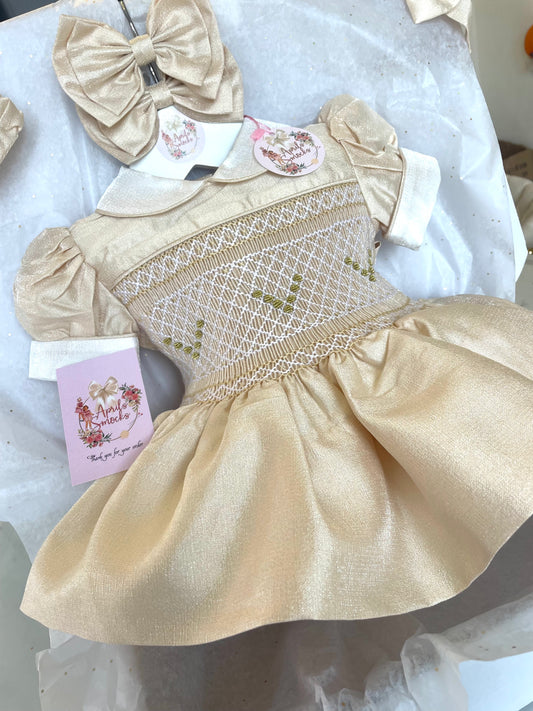 Champagne Shimmer Smock Front Dress