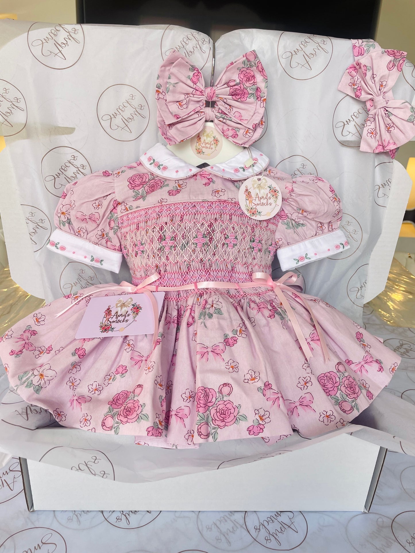 Powder Pink Floral Smocked Back & Front Dress