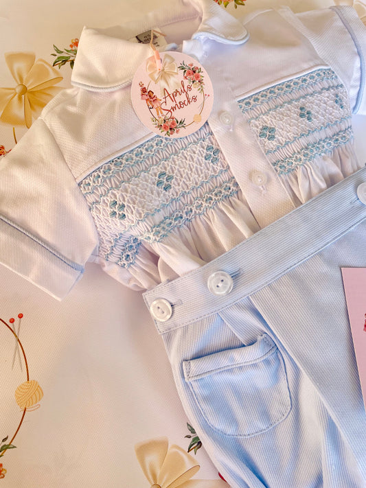 Boys Baby Blue Smocked Suit