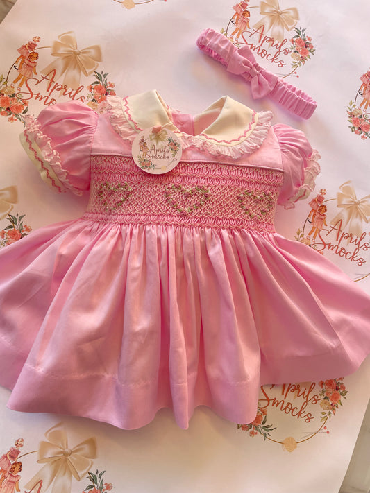 Luxe Pink Heart Smock With Pearl Detail