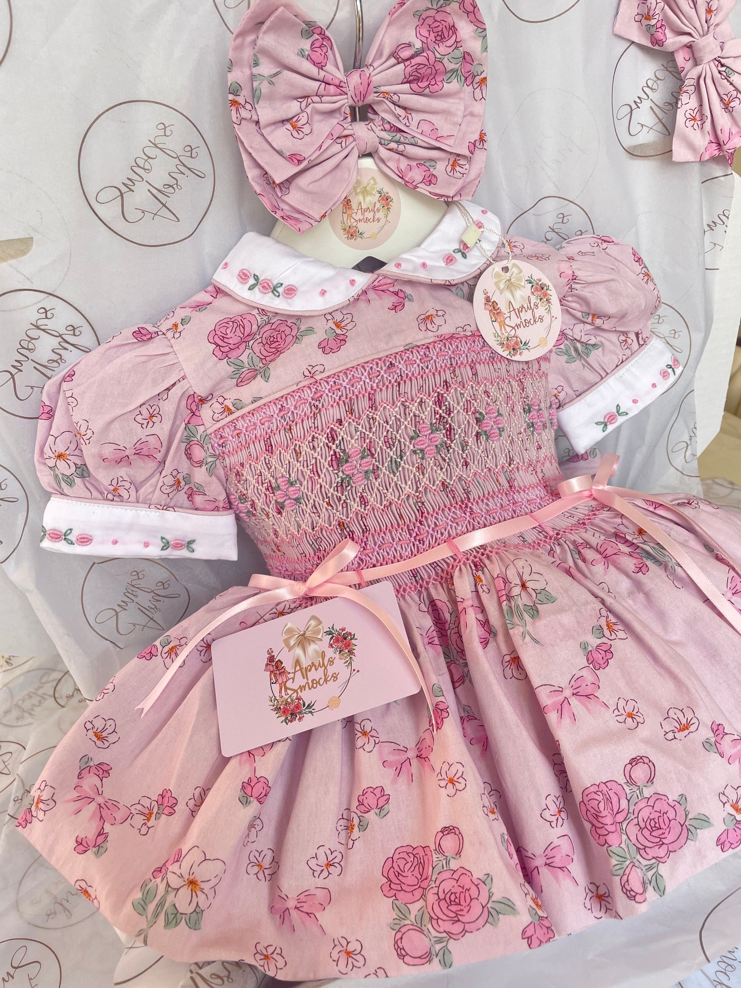 Powder Pink Floral Smocked Back & Front Dress