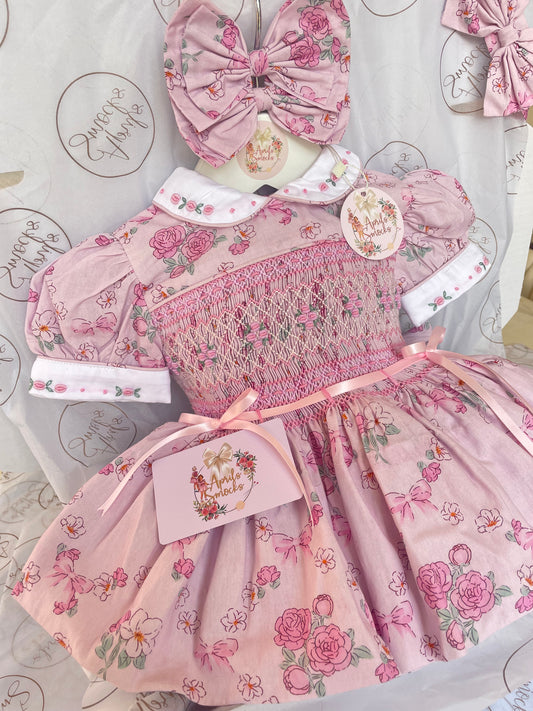 Powder Pink Floral Smocked Back & Front Dress