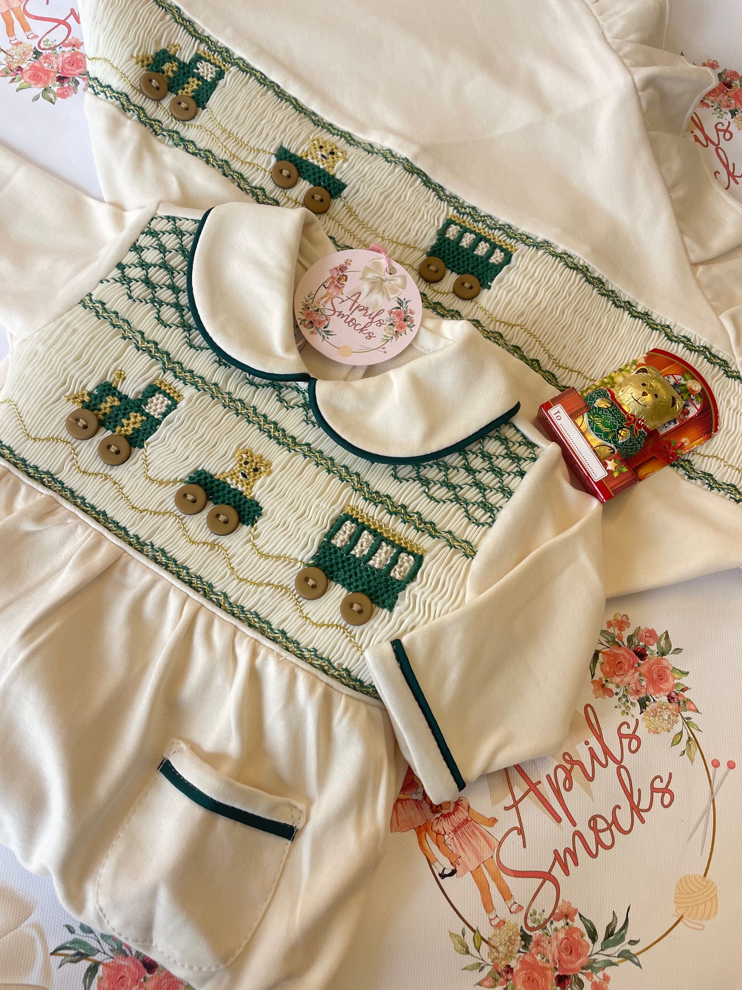 Boys Smocked Harrods Teddy Grower & Blanket Set