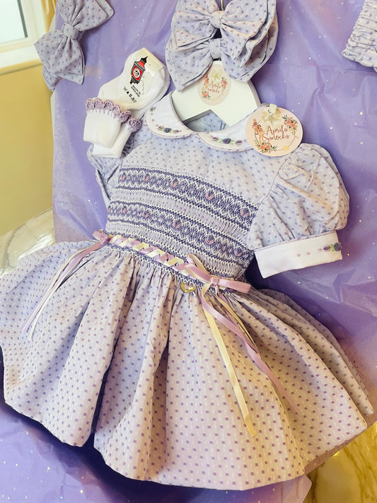 Lilac Smock Back & Front Dress With Matching Socks