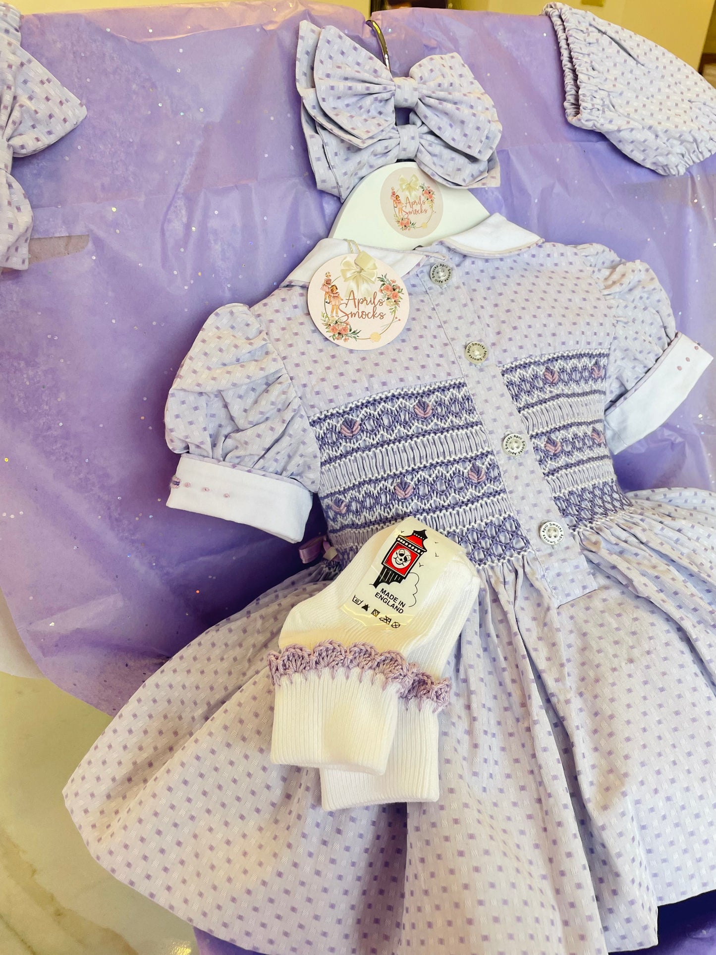 Lilac Smock Back & Front Dress With Matching Socks