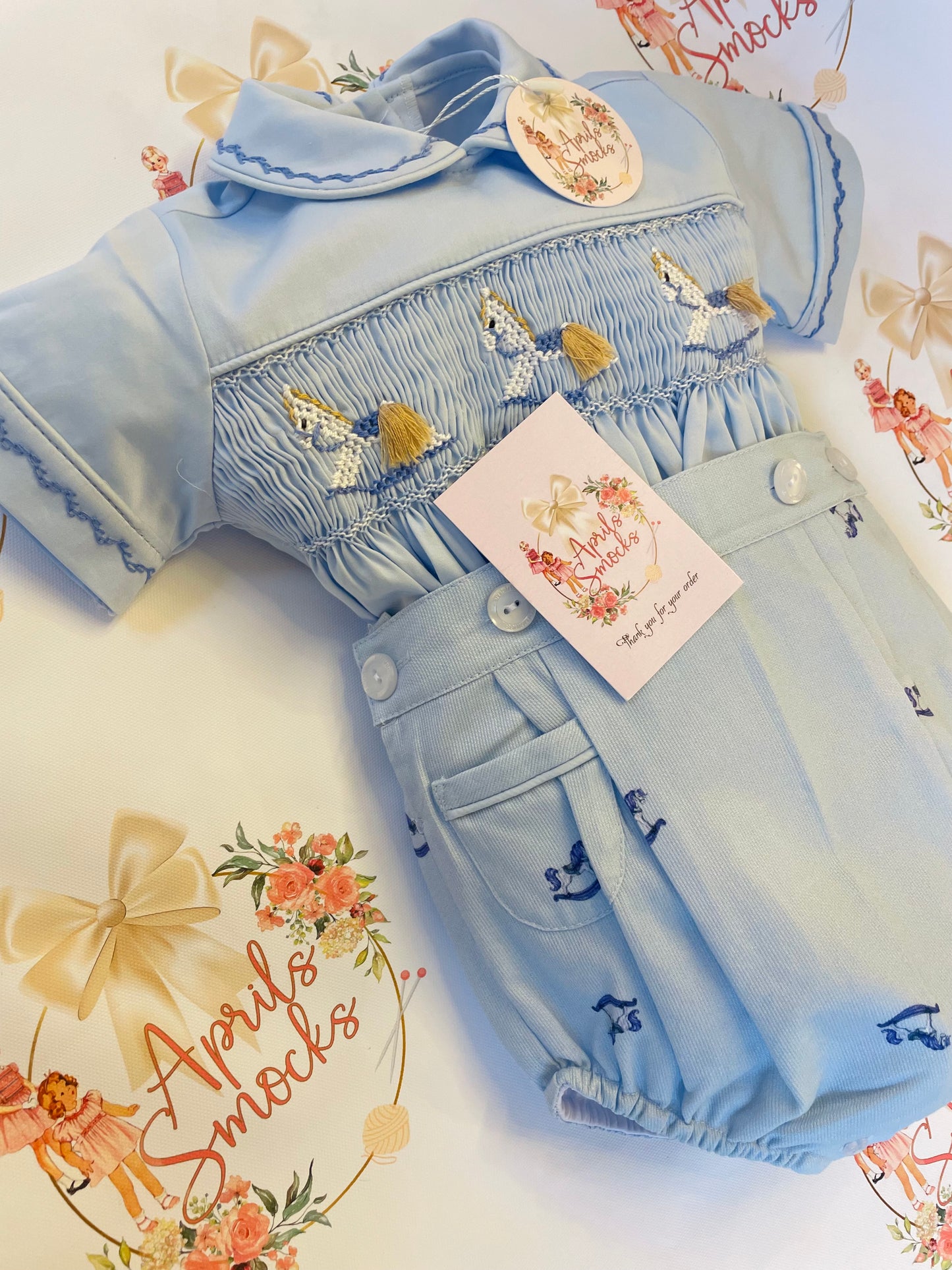 Boys Smocked Rocking Horse Suit