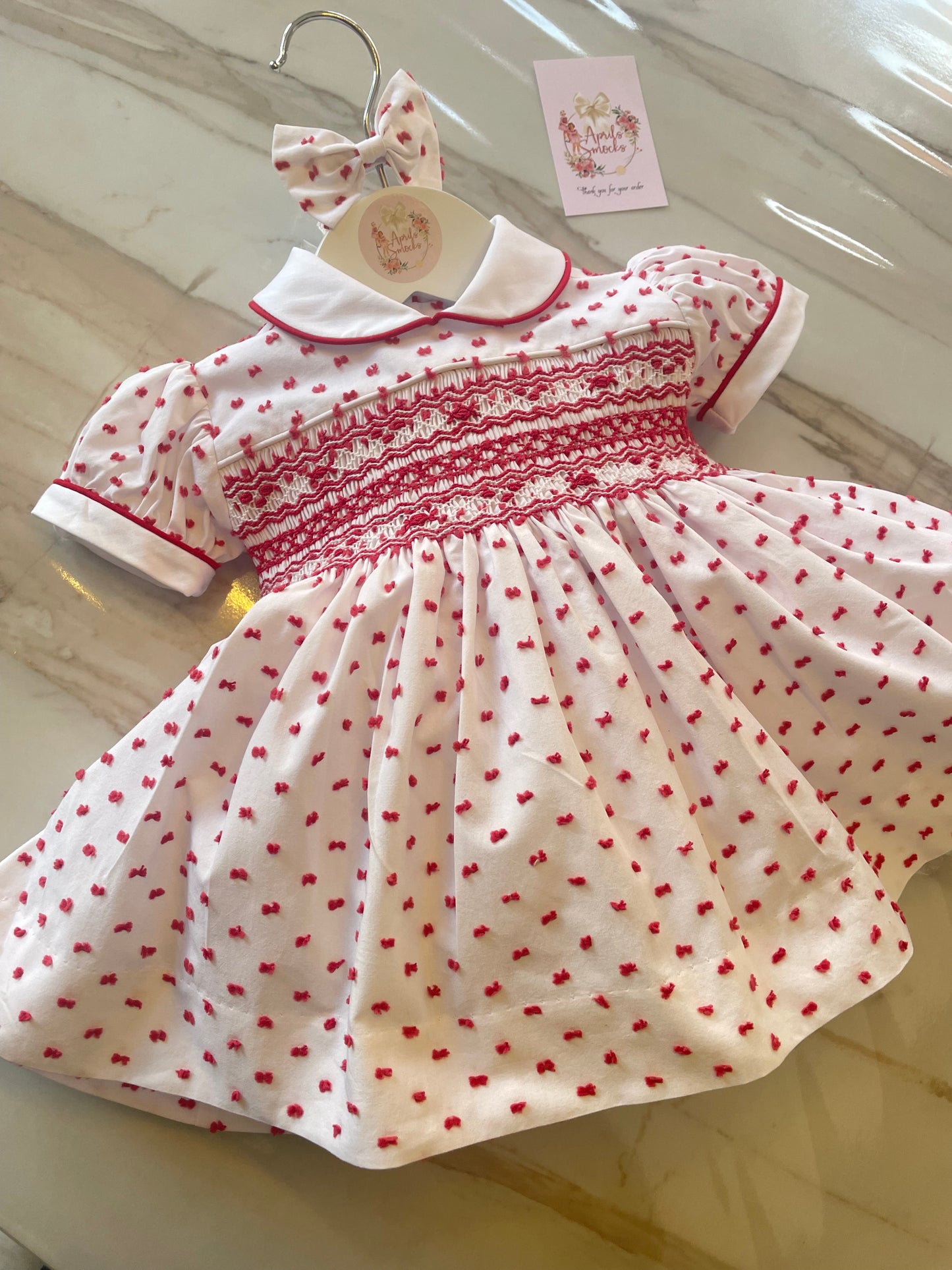 Red Plumetti Dress Smock Front
