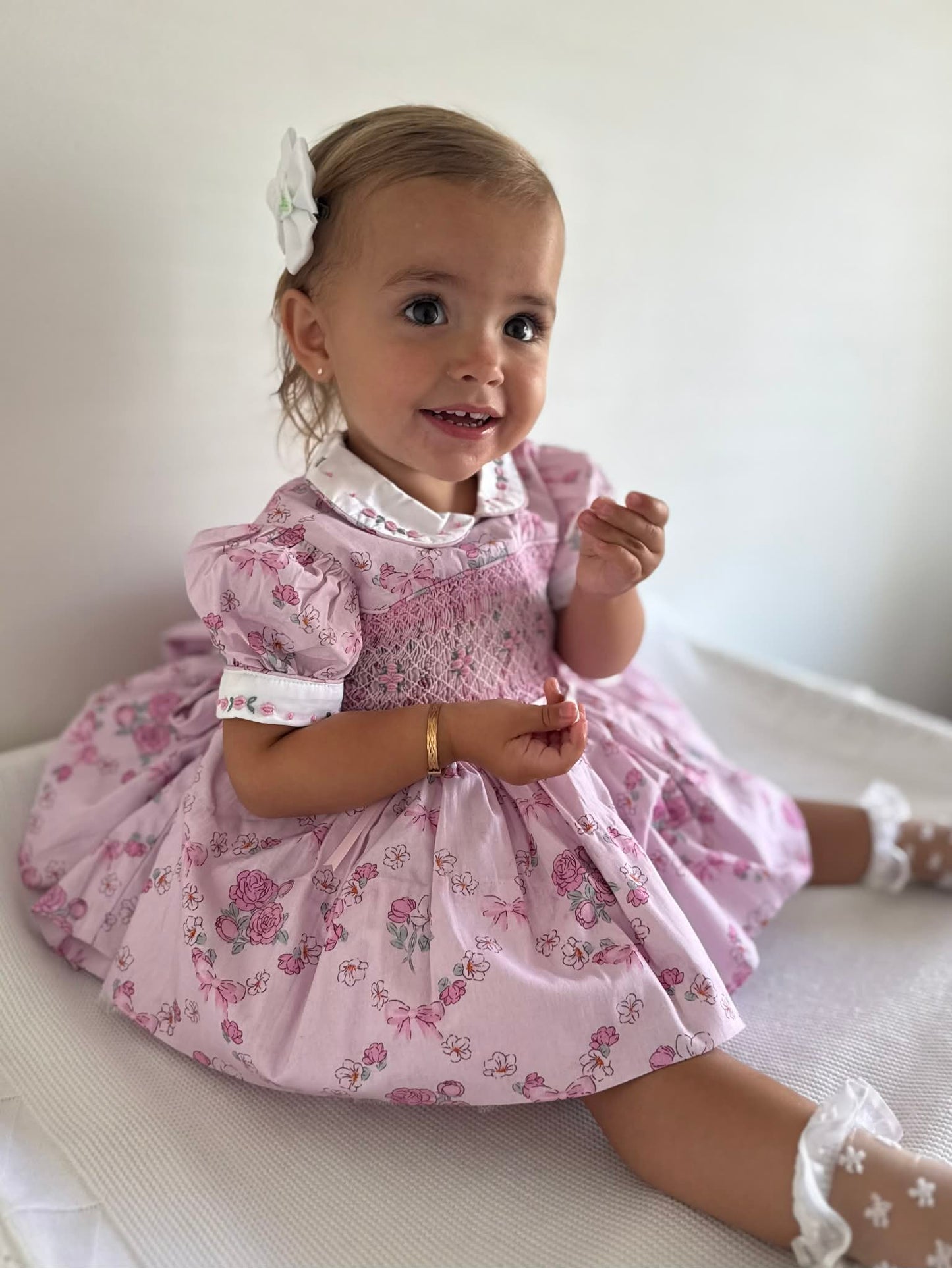 Powder Pink Floral Smocked Back & Front Dress