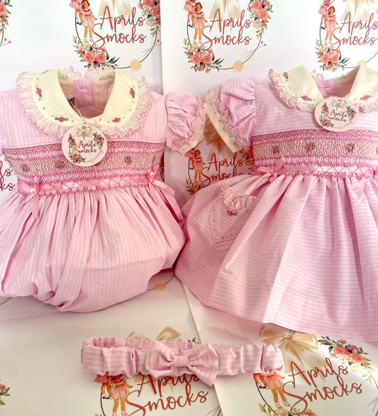 Girls Pink Stripe Bubble Romper