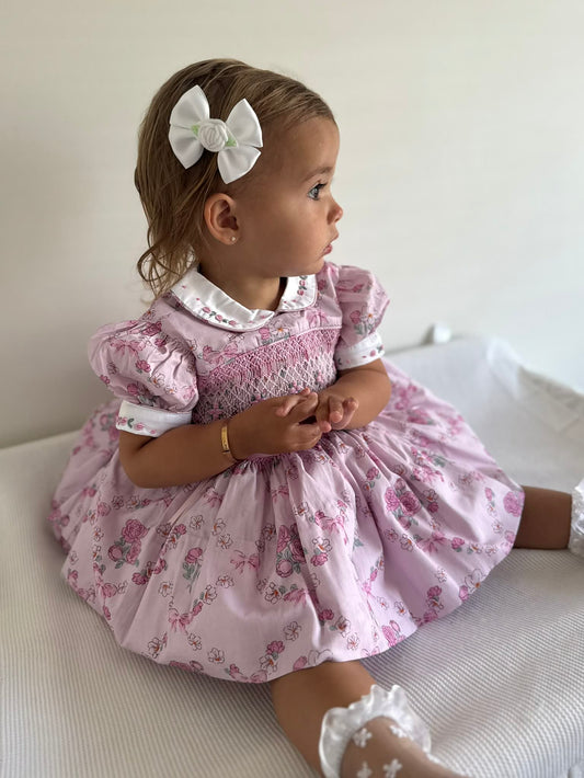 Powder Pink Floral Smocked Back & Front Dress