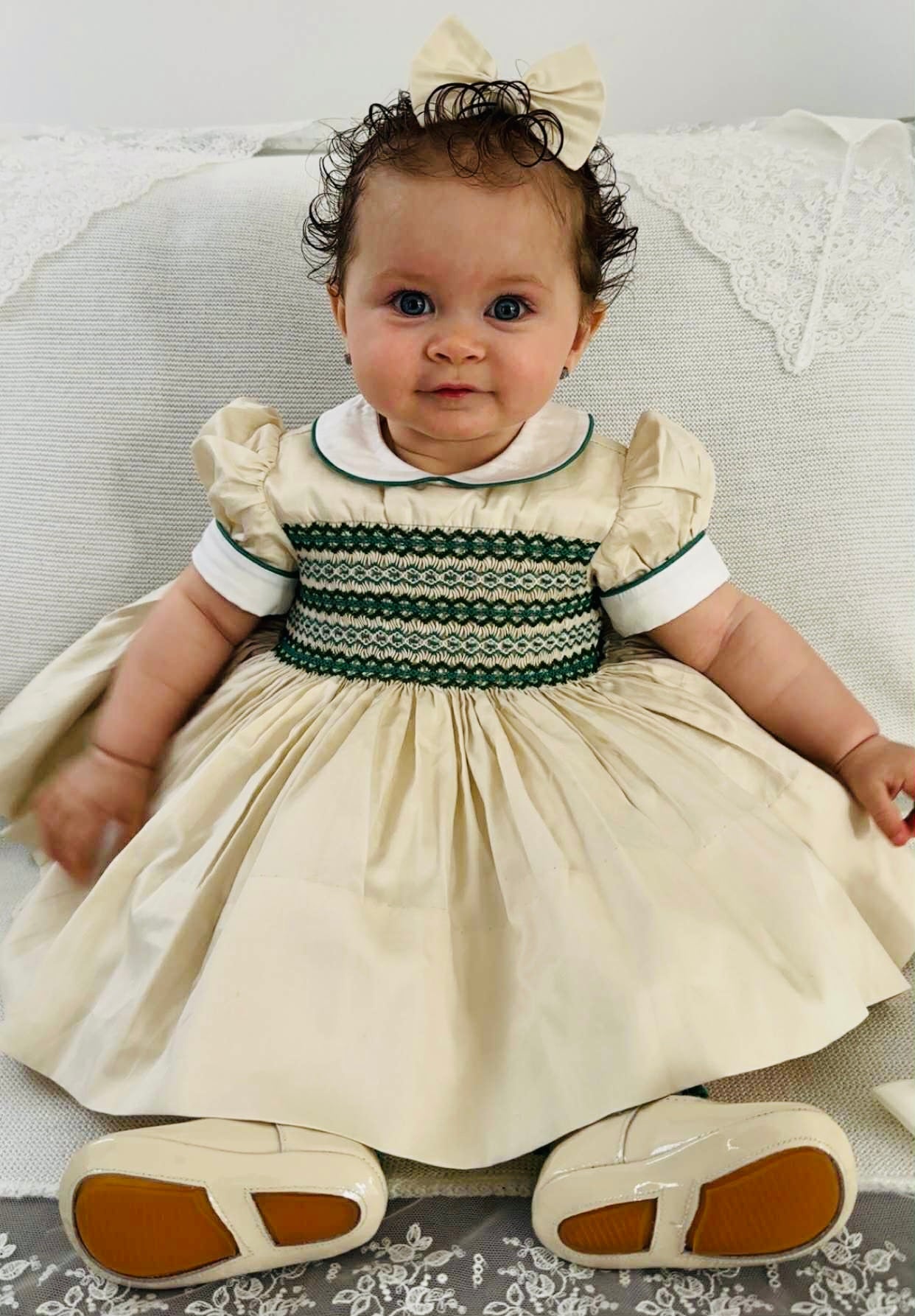 Annelise Smocked Back & Front Dress With Matching Socks