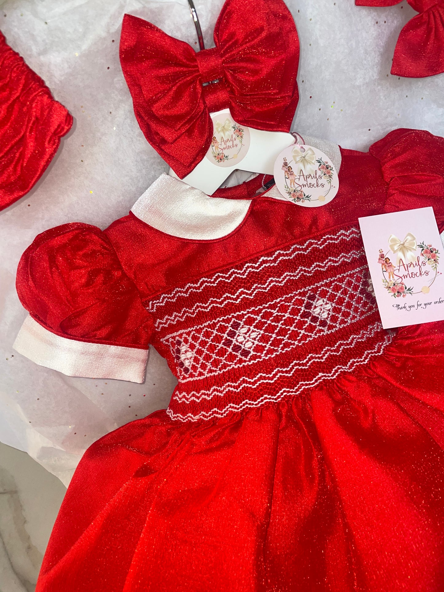 Delilah Red Shimmer Smock Dress