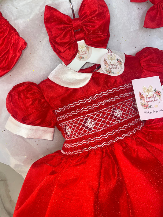 Delilah Red Shimmer Smock Dress